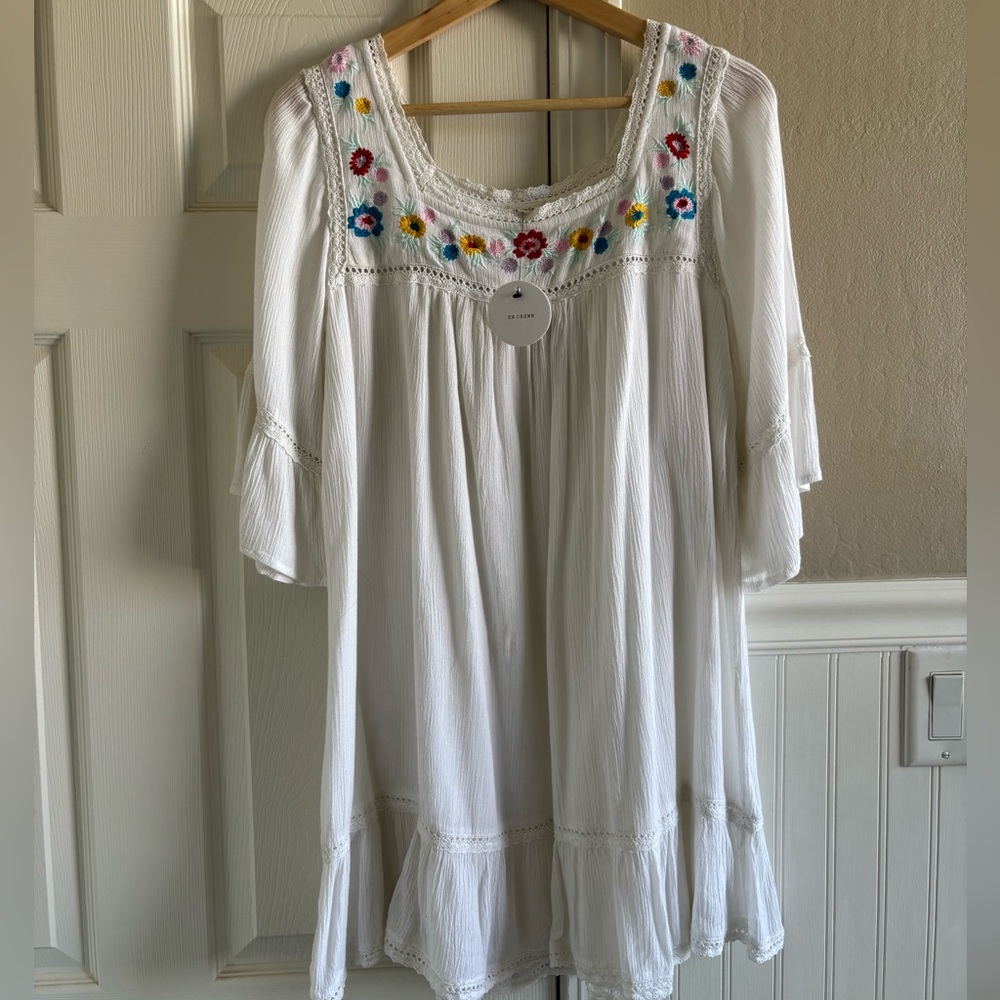 En Crème NWT Gorgeous Floral Embroidered Dress Sz. L